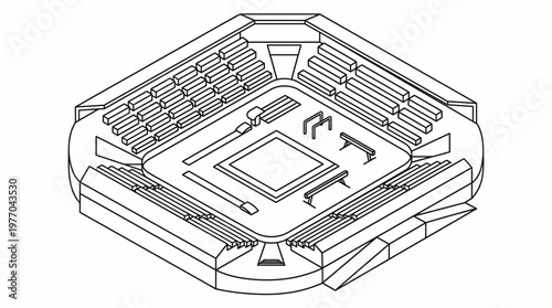 Line-art technical illustration of a rectangular chip socket with retention mechanism.