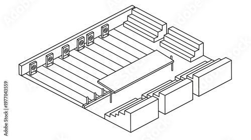 Isometric technical illustration of electronic connector and slot assembly.