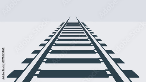 A perspective view of a railway track leading into the distance on a plain background