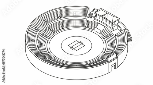 Technical line drawing of a circular mechanical component housing assembly.