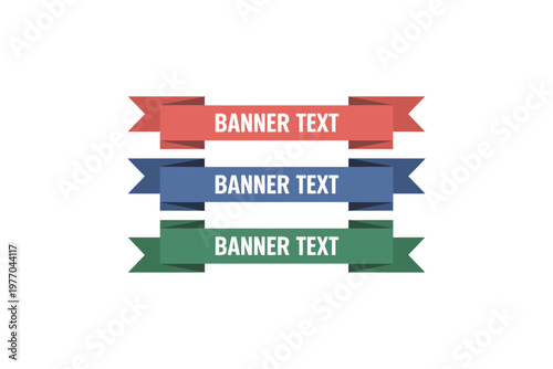 A colorful graphic design featuring three ribbons with sample text