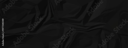 Crumple crushed black paper obsolete rumple craft design. wrinkle ripped creased crumple aged closeup recycled document grunge paper background.