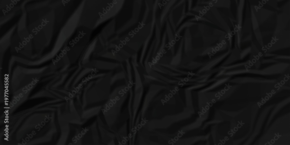 Fototapeta premium Crumple crushed black paper obsolete rumple craft design. wrinkle ripped creased crumple aged closeup recycled document grunge paper background.