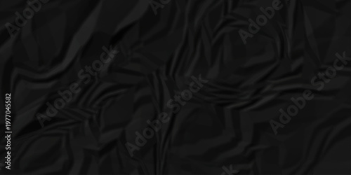 Crumple crushed black paper obsolete rumple craft design. wrinkle ripped creased crumple aged closeup recycled document grunge paper background.