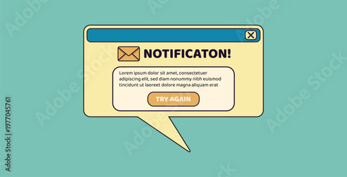 Retro Y2K ui reminder window with vintage interface design. Classic 2000s browser alert message: Error, notification, information. Nostalgic desktop vector icons and digital frame elements
