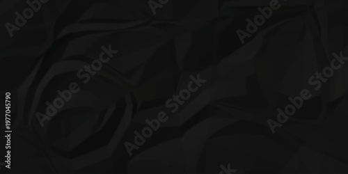 Crumple crushed black paper obsolete rumple craft design. wrinkle ripped creased crumple aged closeup recycled document grunge paper background.