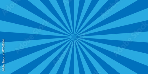 Abstract blue summer sun rays cosmic cartoon sunburst backdrop background. seamless retro vintage burst sunrise vector wallpaper design.