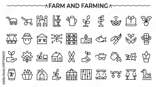 Farm Icons Set for Agriculture, Gardening and Sustainable Farming