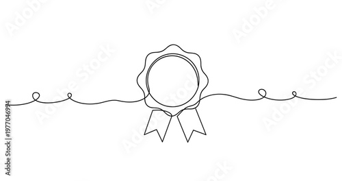 Minimalist line drawing of award ribbon with elegant swirling lines. None editable stroke