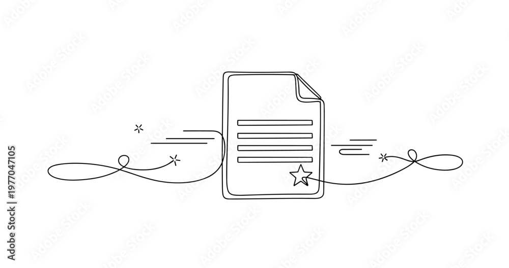 Obraz premium Minimalist line art: document with decorative elements and star icon. None editable stroke
