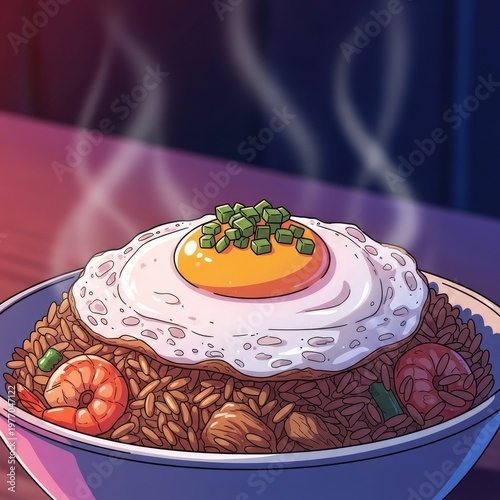 Delicious Fried Rice with Sunny-Side-Up Egg.