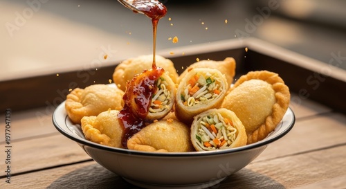 Delicious Fried Pastries with Savory Sauce.