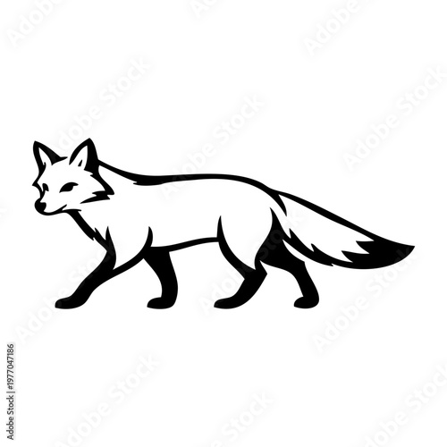 Logotipo con dibujo minimalista con líneas de un zorro andando visto de perfil 