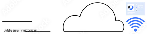 Cloud computing concept. Cloud storage, wireless connectivity, and secure data exchange illustrated in a visual design. Cloud computing supports efficient data sharing and security. For IT