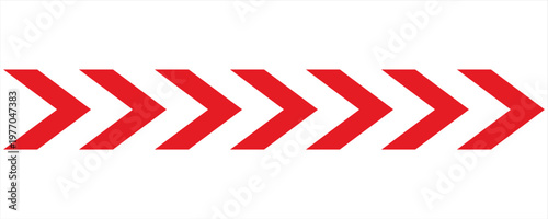 Arrow red chevron symbol. Warning striped arrow. Safety type.Isolated on white background. Vector  illustration