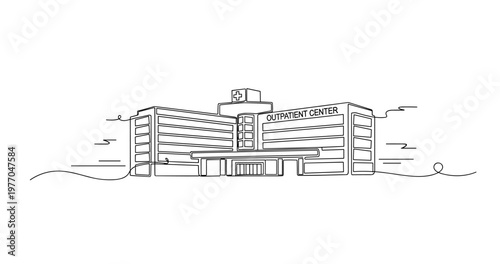 Outpatient center building standing on medical campus exterior. No editable stroke