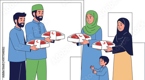 a family delivering food in boxes