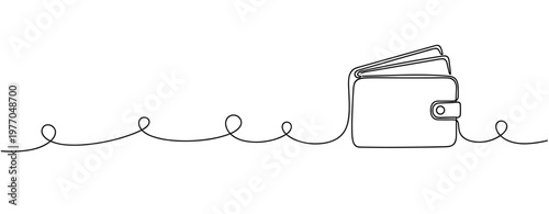 Minimalist continuous line drawing of wallet on white background. No editable stroke