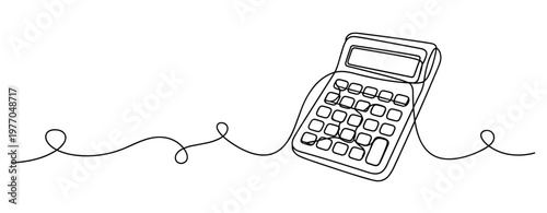 Continuous line drawing of a calculator with swirling lines. No editable stroke