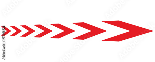 Arrow red chevron symbol. Warning striped arrow. Safety type.Isolated on white background. Vector  illustration