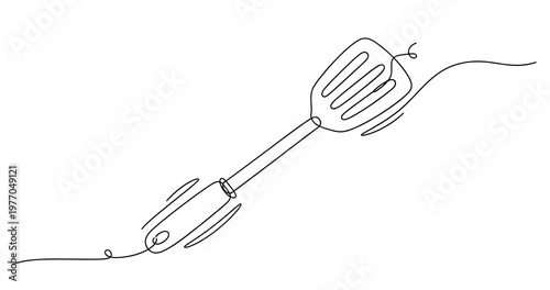 Continuous line drawing of a spatula in motion. None editable stroke
