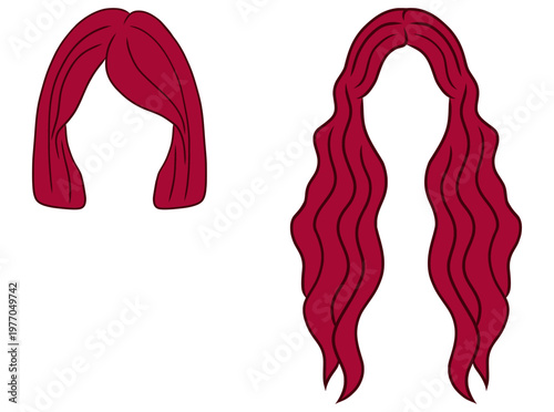 Red Bob Haircut and Wavy Long Hair Illustration