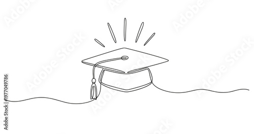 Minimalist line art of graduation cap with tassel celebrating academic achievement. no editable stroke