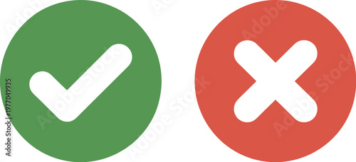Check mark icon button set, modern flat vector featuring checkbox icons right wrong buttons and yes no symbols for approval rejection and validation design.