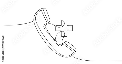 Minimalistic telephone with medical cross symbolizing healthcare communication. No editable stroke