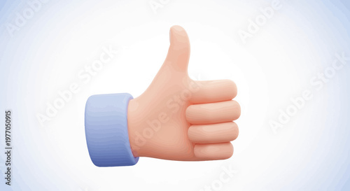3D Thumbs Up Gesture, Positive Approval, Like Button Icon, Social Media Symbol