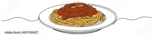 Spaghetti bolognese pasta dish continuous one line drawing traditional Italian food vector art