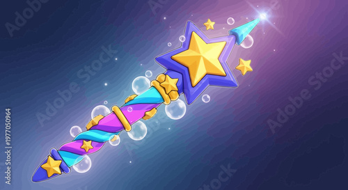 Magical Star Wand with Swirls and Bubbles - Fantasy Magic, Cosmic, Sparkle