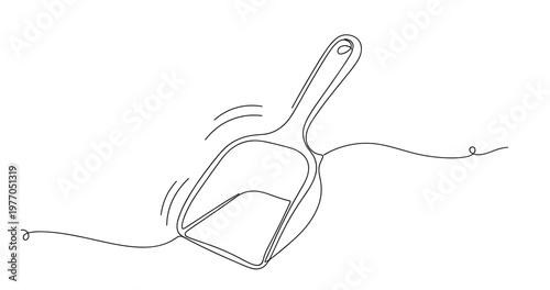 Continuous line drawing of dustpan on white background. Non editable stroke