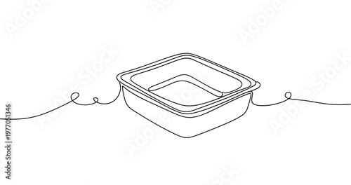 Stack of empty nested storage containers continuous line art illustration. Non editable stroke