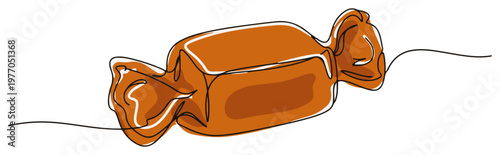 Single continuous line drawing of a wrapped caramel toffee candy Sweet delicious treat and confectionery concept Minimalist vector illustration