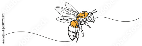 Single continuous line drawing of a flying honey bee Nature insect and wildlife concept Minimalist vector illustration