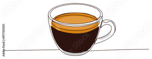 Single continuous line drawing of a cup of fresh espresso coffee Cafe beverage and morning drink concept Minimalist vector illustration
