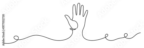 Raised hand palm up emerging from continuous wavy line surface, none editable strokes