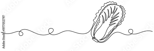 Oyster shell opened on continuous line seaside background, none editable strokes