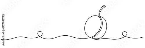 Peach with sliced wedge drawn in continuous line on white, none editable strokes