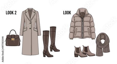 Fashion Clothing Outfits For Winter Season Isolated On White