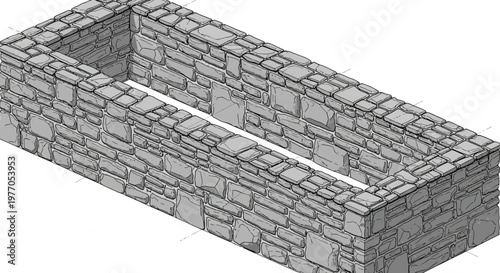 Ancient stone structure with openings, historical building ruins, archaeological site