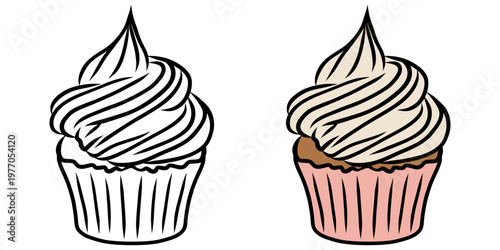 Hand-Drawn Cupcake Illustration, Cute Dessert Clipart Collection.
