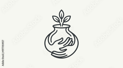 Hands Holding A Vase With A Sprout Growing