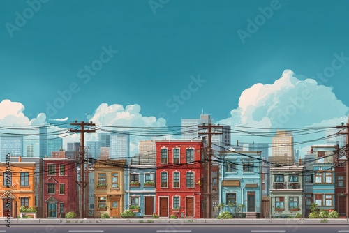 Illustrated Game Environment Still - modern city background - cityscape, designed for contributors to use as in-game scenery or behind UI elements. 