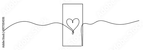 heart pendant bookmark thin line vector drawing