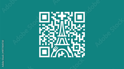 Eiffel Tower QR Code with Food and Drink Elements