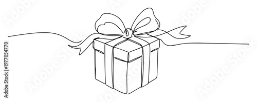 gift box with ribbon oneline sketch vector