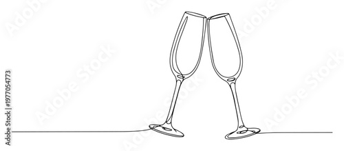 cheers with champagne glasses monoline vector