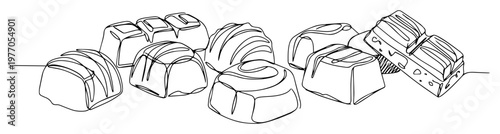 box of assorted pralines thin line illustration